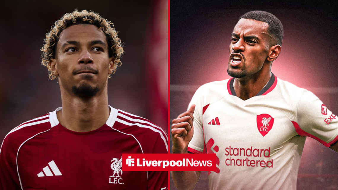 Hugo Ekitike alongisde Alexander Isak in a Liverpool kit.