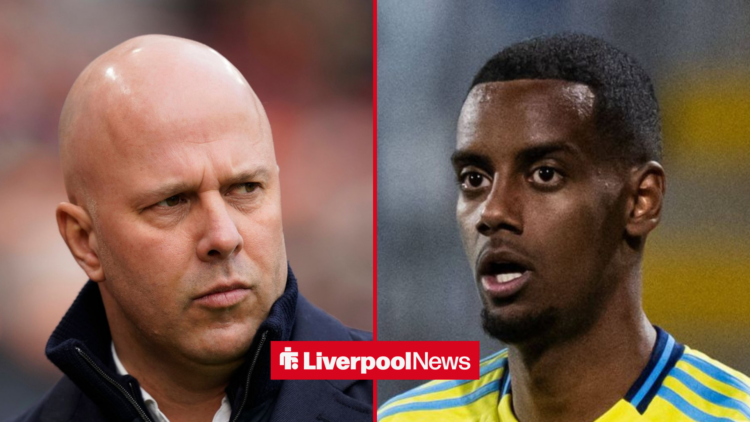 An image of Arne Slot managing Liverpool, next to an image of Alexander Isak playing for Sweden