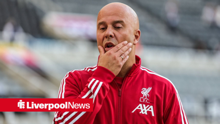 Liverpool manager Arne Slot looking moody.