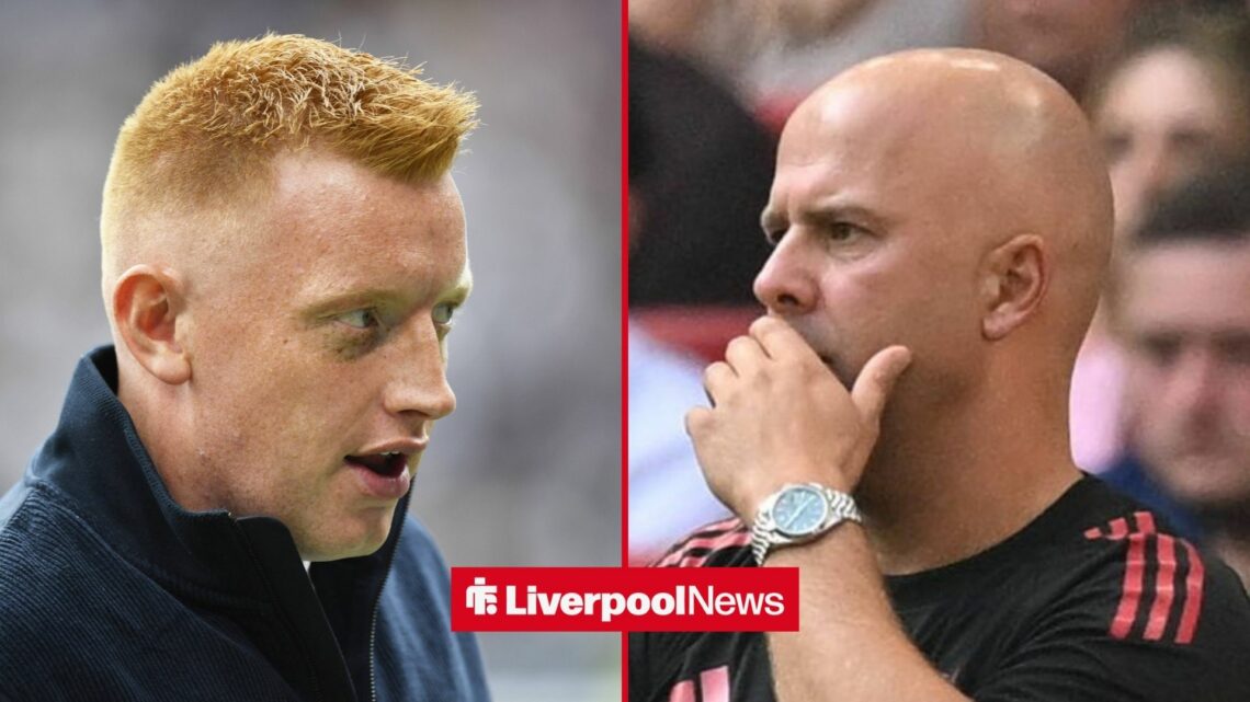 Liverpool boss Arne Slot looking concerned, Southampton boss Will Still looking excited.
