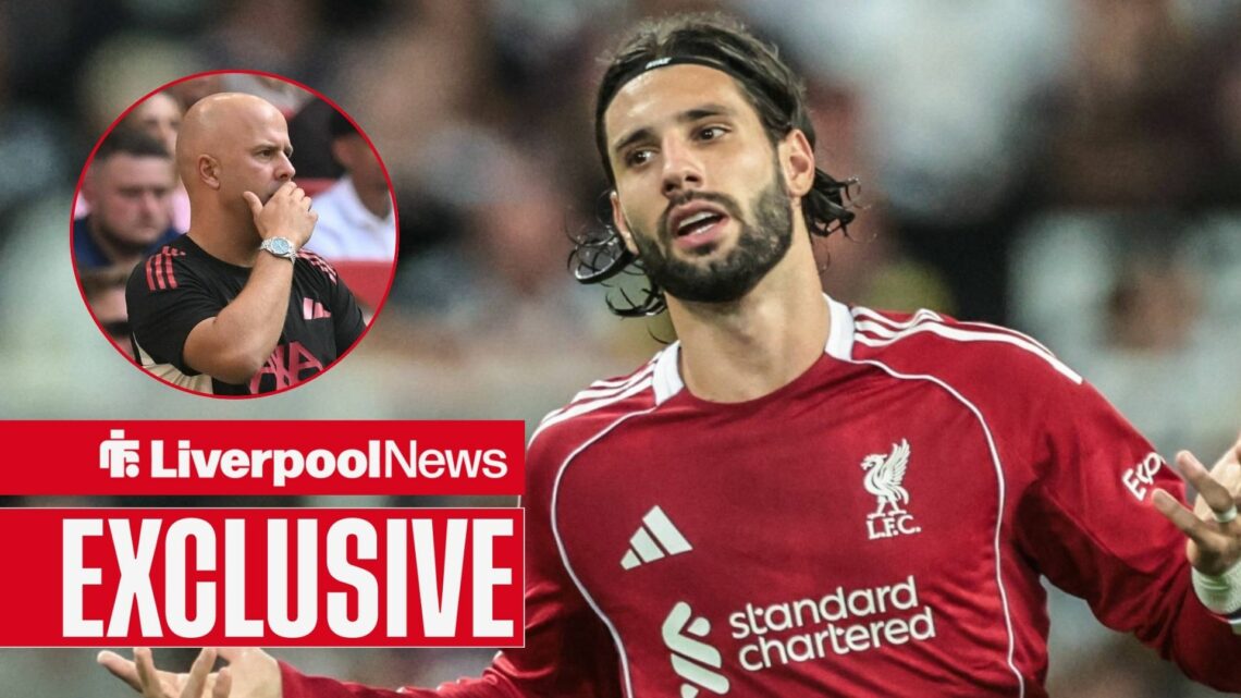 Liverpool star Dominik Szoboszlai looking pained, Arne Slot in inset.