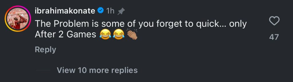 Liverpool Ibrahima Konate accuses fans in Instagram post