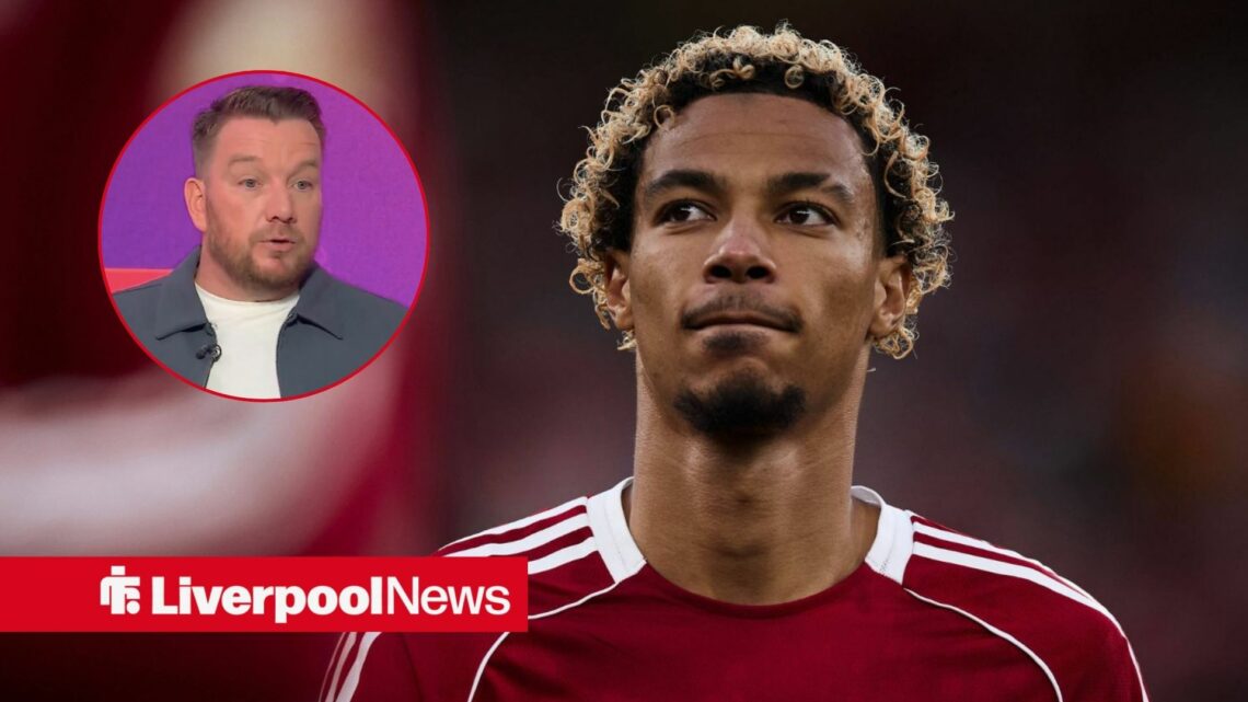 Liverpool star Hugo Ekitike, Jamie O'Hara looking angry in inset.