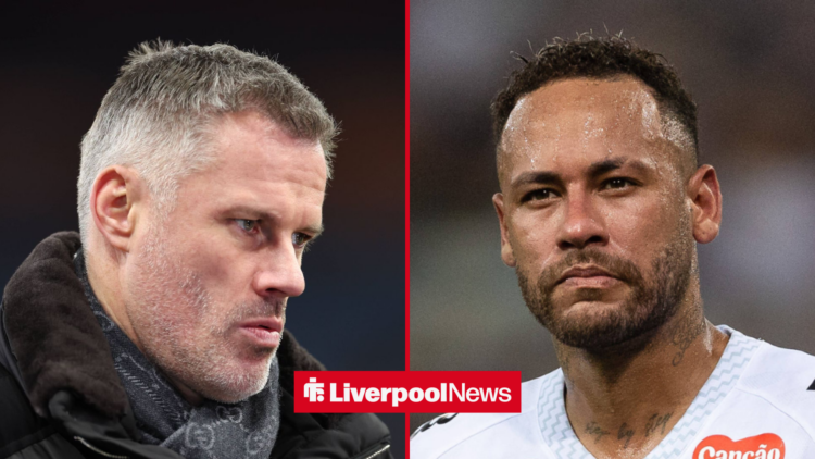 Liverpool legend Jamie Carragher looking down, Brazilian icon Neymar.