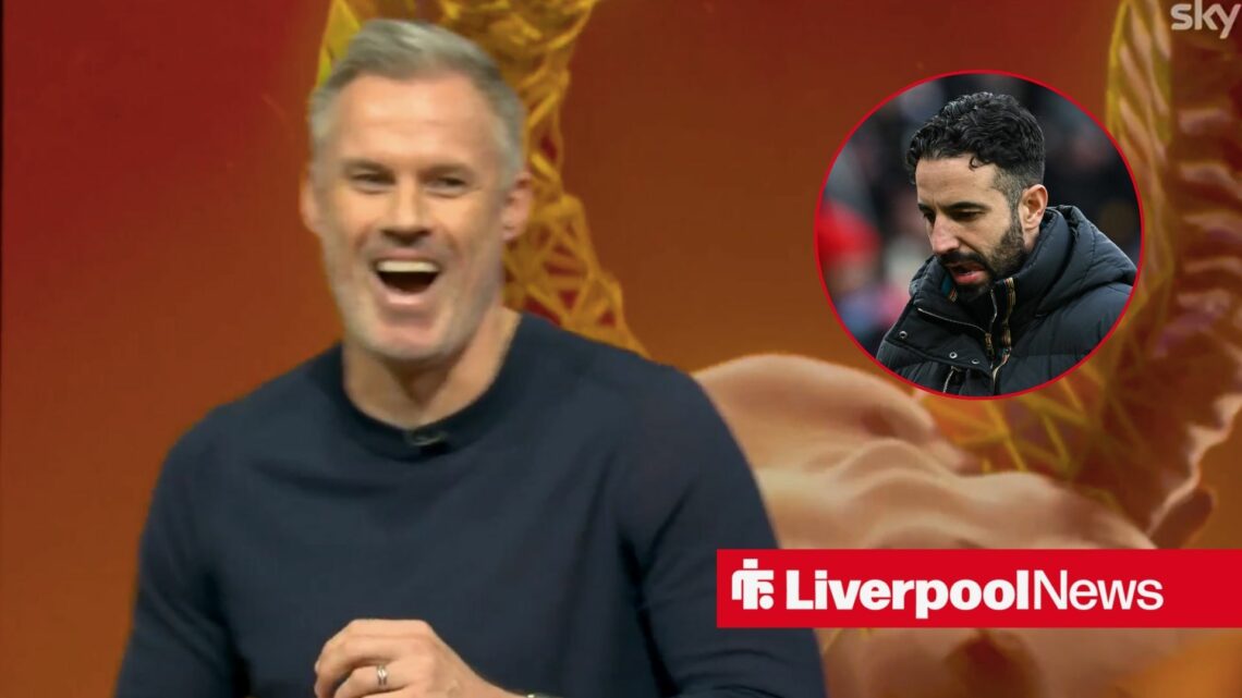 Liverpool legend Jamie Carragher laughing, Ruben Amorim looking miserable.
