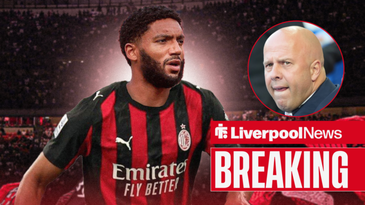 Liverpool star Joe Gomez in an AC Milan shirt, Arne Slot in inset.