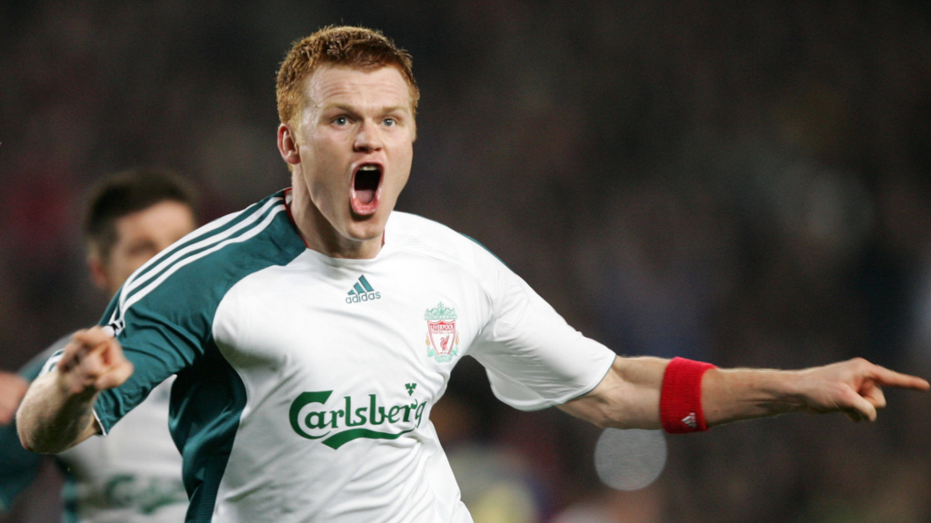 John Arne Riise in action for Liverpool vs Barcelona.