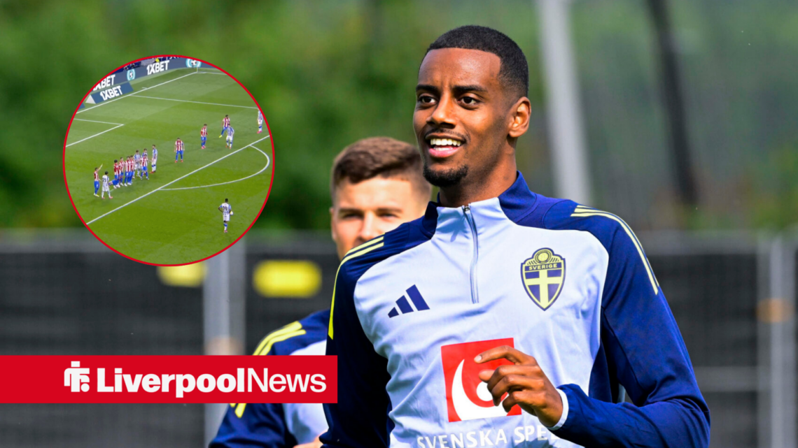 Liverpool star Alexander Isak in Sweden training, La Liga footage in inset.