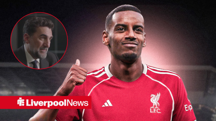 Alexander Isak in a Liverpool shirt, Newcastle chairman Yasir Al-Rumayyan in inset.