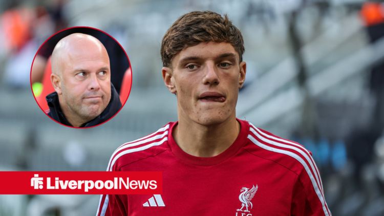 Liverpool star Giovanni Leoni looking blank, Arne Slot in inset.