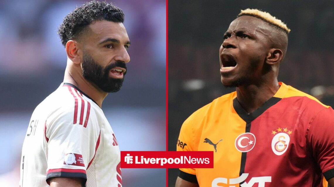 An image of Mohamed Salah playing for Liverpool, next to an image of Victor Osimhen celebrating for Galatasaray