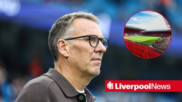 An image of Paul Merson looking on, next to a circular inset of Anfield