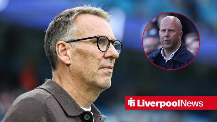 Paul Merson looking puzzled, Liverpool manager Arne Slot looking baffled in inset.