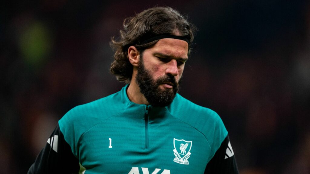 Liverpool star Alisson looking sad.