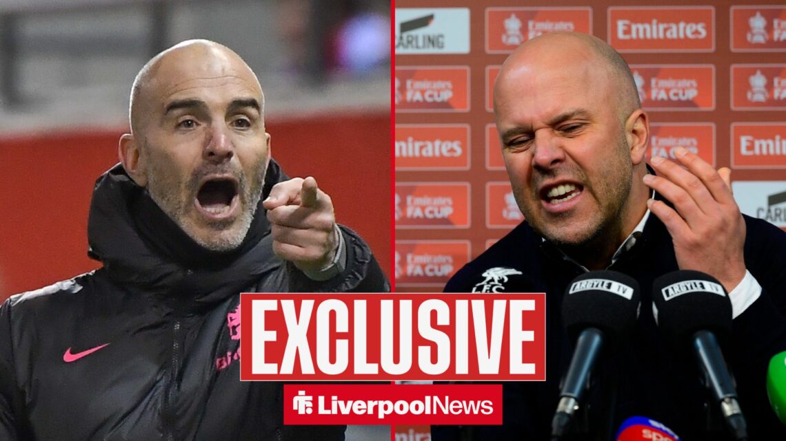 Liverpool boss Arne Slot and Chelsea manager Enzo Maresca looking furious.