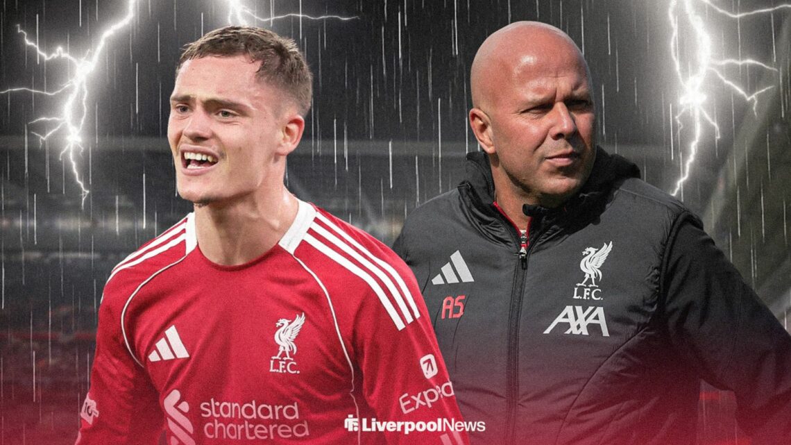 Liverpool ace Florian Wirtz and Arne Slot looking dismayed.
